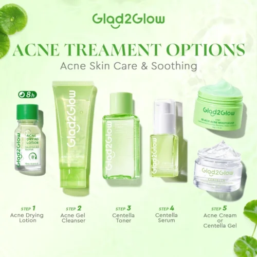 Glad2Glow Acne Treament Centella Salicylic Acid Power Clear Barrier Anti Acne Moisturizer Cream Facial Serum Cleanser