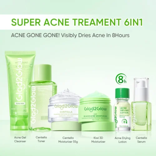 Glad2Glow Acne Treament Centella Salicylic Acid Power Clear Barrier Anti Acne Moisturizer Cream Facial Serum Cleanser
