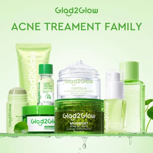 Glad2Glow Acne Treament Centella Salicylic Acid Power Clear Barrier Anti Acne Moisturizer Cream Facial Serum Cleanser