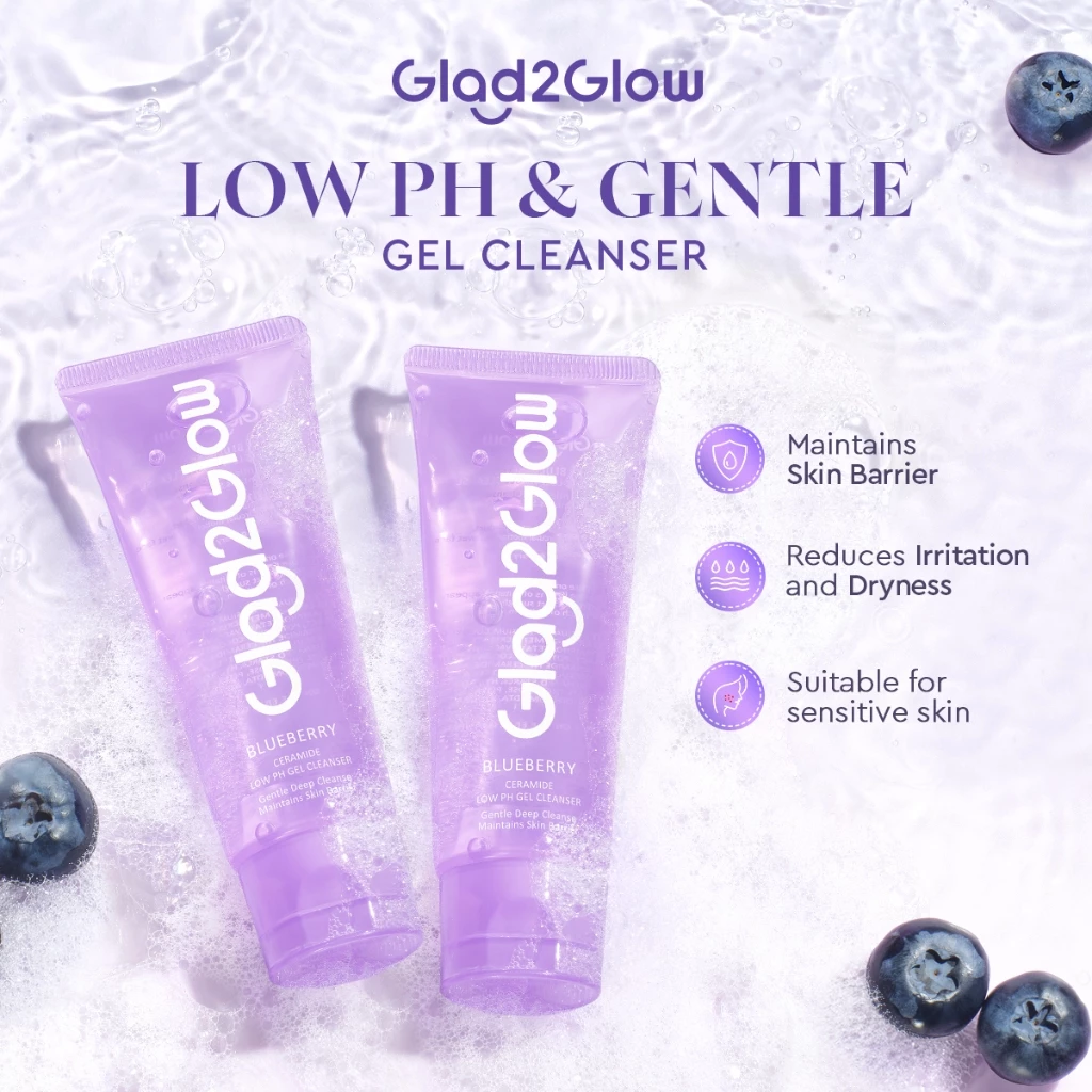 Glad2Glow Blueberry Ceramide Low Ph Gel Cleanser Face Facial wash Skincare hydrating gentle cleanser pencuci muka (70ml)