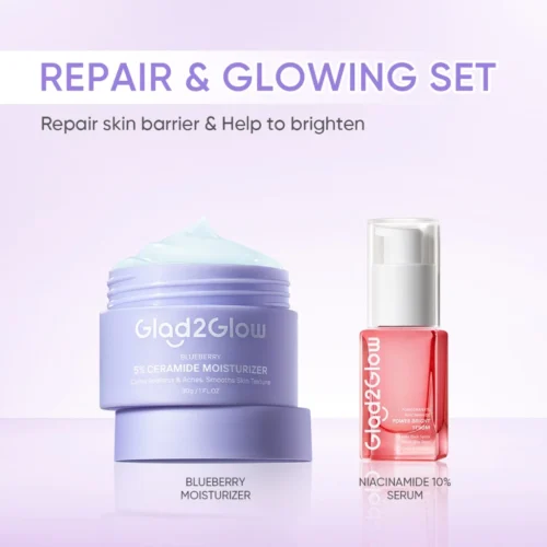 Glad2Glow 2In1 Basic Skincare Set Brightening Glowing/Repair/Acne/Retinol/377 Moisturizer&Serum Travel Kit Skincare Set