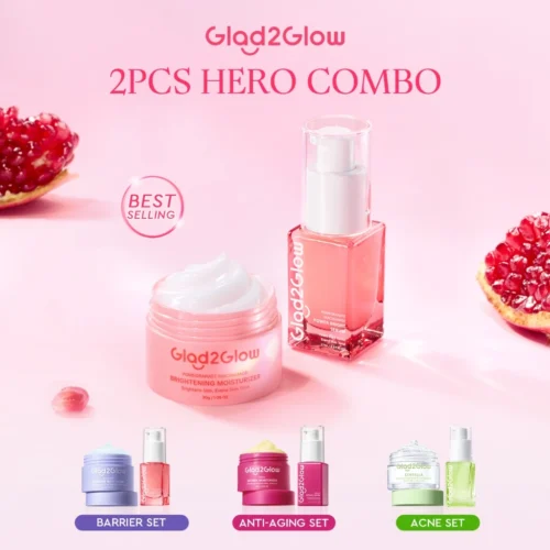 Glad2Glow 2In1 Basic Skincare Set Brightening Glowing/Repair/Acne/Retinol/377 Moisturizer&Serum Travel Kit Skincare Set