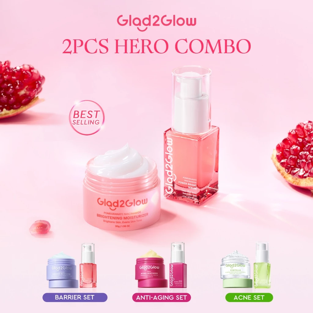 Glad2Glow 2In1 Basic Skincare Set Brightening Glowing/Repair/Acne/Retinol/377 Moisturizer&Serum Travel Kit Skincare Set