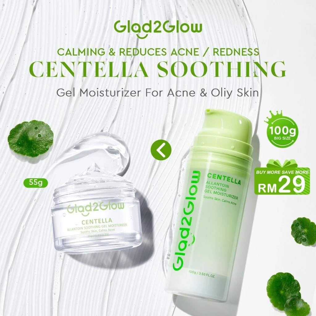 Glad2Glow Centella Allantoin Soothing Moisturizer Gel Repair Skin Barrier Oil-Control Hydrating Cream (55g/30g)
