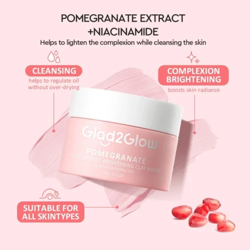 【BUY 1 FREE 1 】Glad2Glow Pomegranate Niacinamide Brightening Clay Mask+ Volcano Clay Mask Masker Wajah Face Cleansing