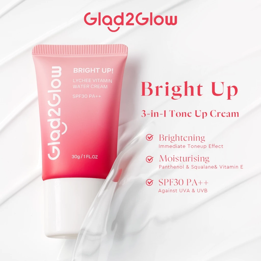 Glad2Glow Lychee Vitamin Water Cream30g Bright Up Facial Moisturizer Tone Up Sunscreen Whitening素顏霜lazycream