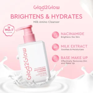 Glad2Glow Milk Amino Acid Gentle Cleanser Face Wash Brighten Hydrating pencuci muka skincare facial wash Oil Control