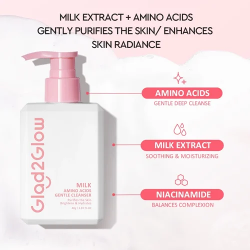 Glad2Glow Milk Amino Acid Gentle Cleanser Face Wash Brighten Hydrating pencuci muka skincare facial wash Oil Control