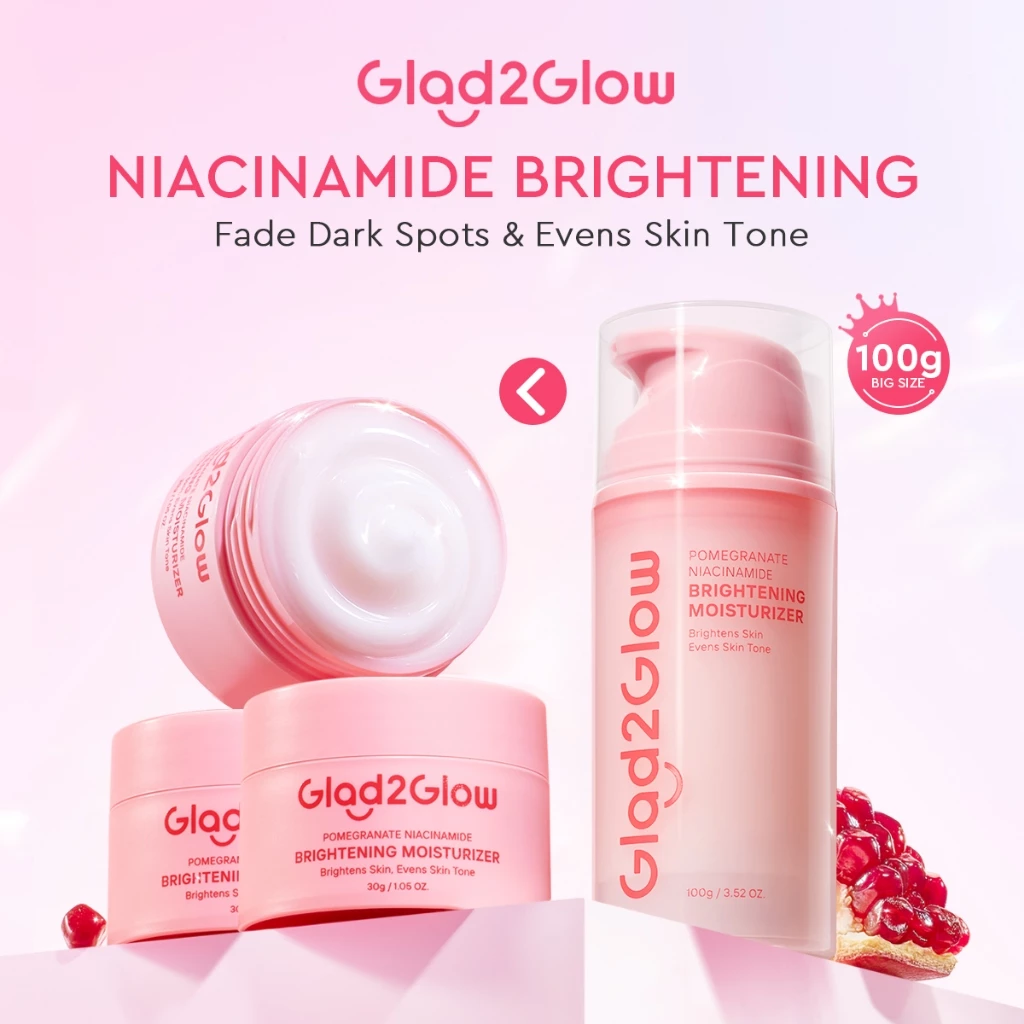 Glad2Glow Pmomegranate Niacinamide Brightening Moisturizer Whitening Glowing Gel Moisture Day Night Face Cream(30g)