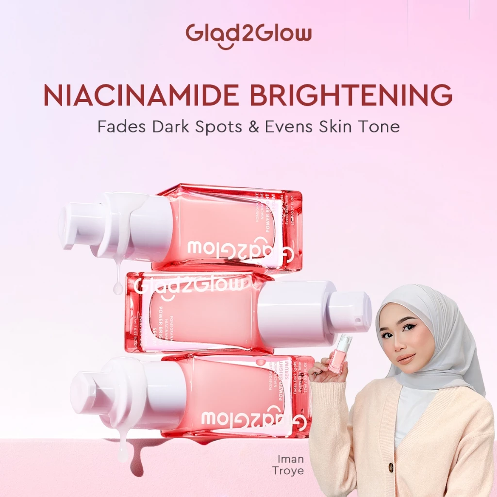 Glad2Glow Pomegranate Niacinamide Power Whitening muka glowing Wajah Brightening Serum 17ml Evens skin Tone skincare