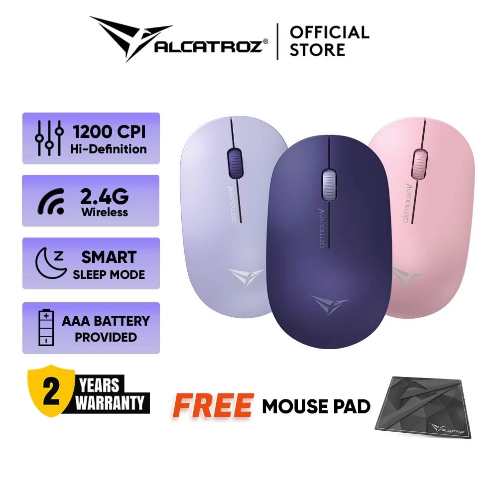 Alcatroz AirMouse V Ergonomic Design Wireless Mouse 1200 CPI | Free MouseMat