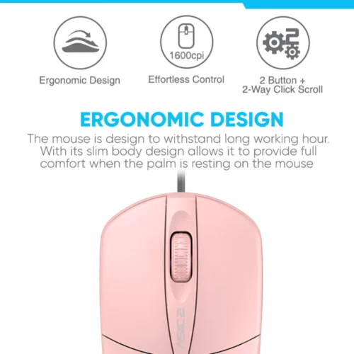 Alcatroz Asic 2 Wired USB Mouse 1600 CPI | Ergonomic Design with High Resolution Optical Mouse | Free MouseMat