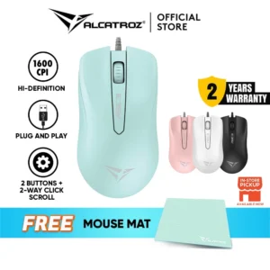 Alcatroz Asic 3 Wired USB Mouse 1600 CPI | Ergonomic Design with High Resolution Optical Mouse | Free MouseMat
