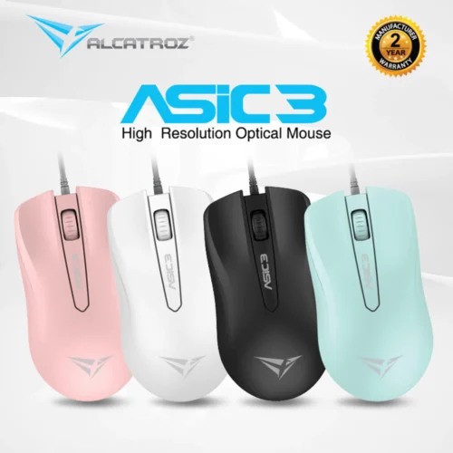 Alcatroz Asic 3 Wired USB Mouse 1600 CPI | Ergonomic Design with High Resolution Optical Mouse | Free MouseMat