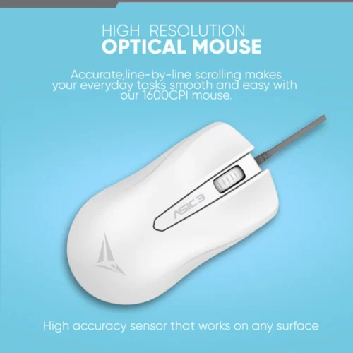 Alcatroz Asic 3 Wired USB Mouse 1600 CPI | Ergonomic Design with High Resolution Optical Mouse | Free MouseMat
