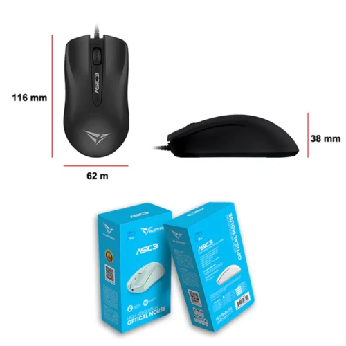 Alcatroz Asic 3 Wired USB Mouse 1600 CPI | Ergonomic Design with High Resolution Optical Mouse | Free MouseMat