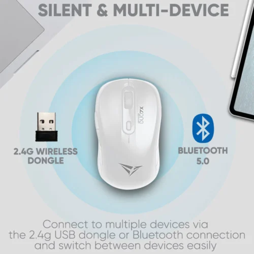 Alcatroz AirMouse Duo 7X Silent Click Wireless Mouse | 2.4G Wireless | Bluetooth 5.0 | 1600 CPI | Free Mouse Mat