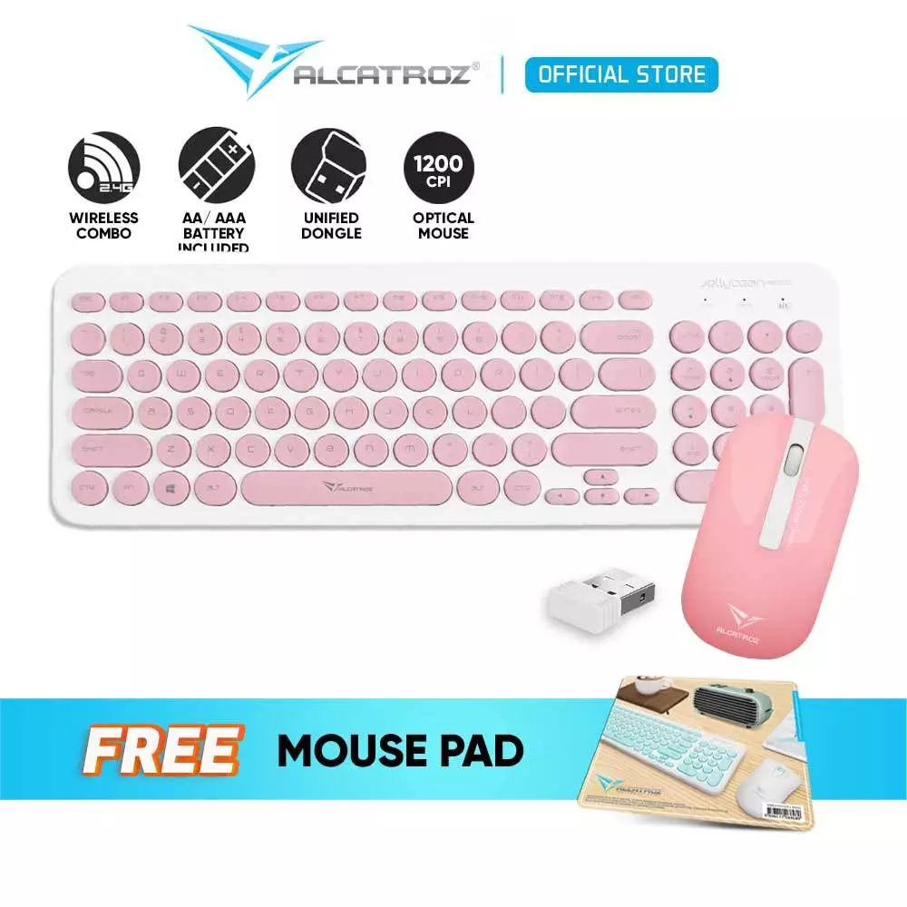Alcatroz Jelly Bean A2000 Wireless Keyboard and Silent Mouse | Wireless 2.4G | Free Mouse Mat + Battery