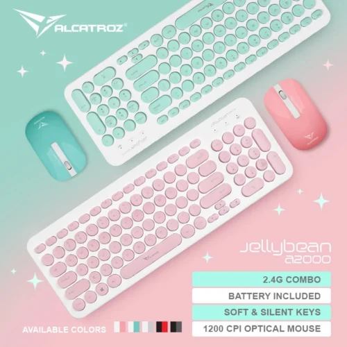 Alcatroz Jelly Bean A2000 Wireless Keyboard and Silent Mouse | Wireless 2.4G | Free Mouse Mat + Battery
