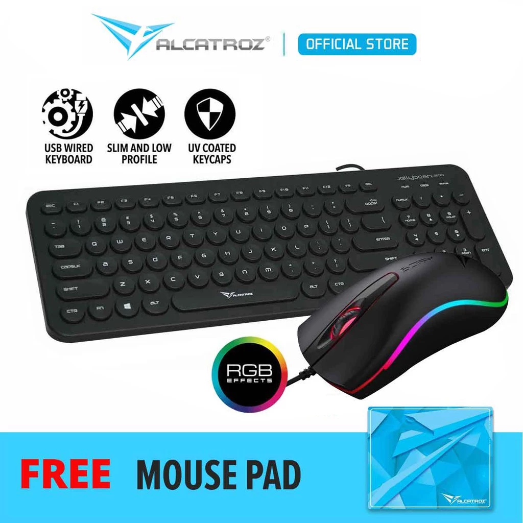 Alcatroz Jelly Bean U200 Keyboard and Asic 9 RGB USB Mouse 1000 CPI [Free Mouse Pad]