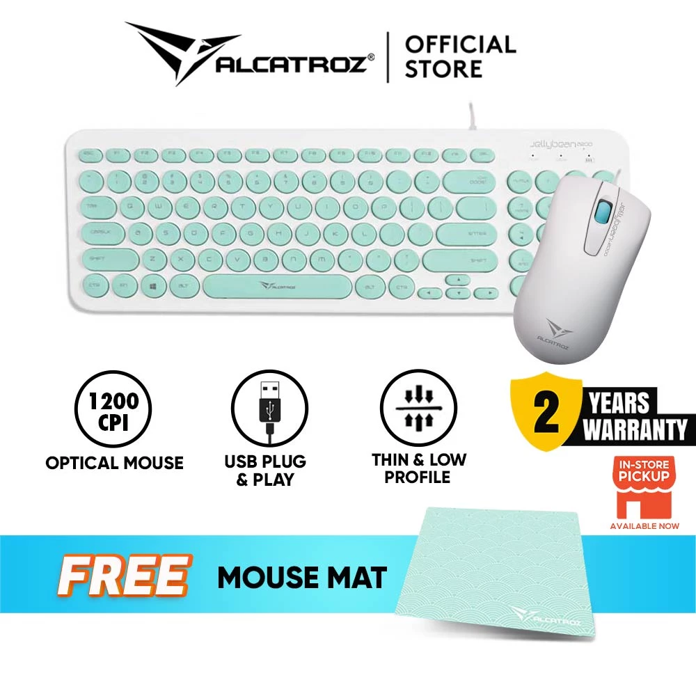 Alcatroz Jelly Bean U2000 USB Wired Keyboard and Mouse Combo | Free Mouse Mat | 1 Year Warranty