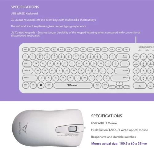 Alcatroz Jelly Bean U2000 USB Wired Keyboard and Mouse Combo | Free Mouse Mat | 1 Year Warranty