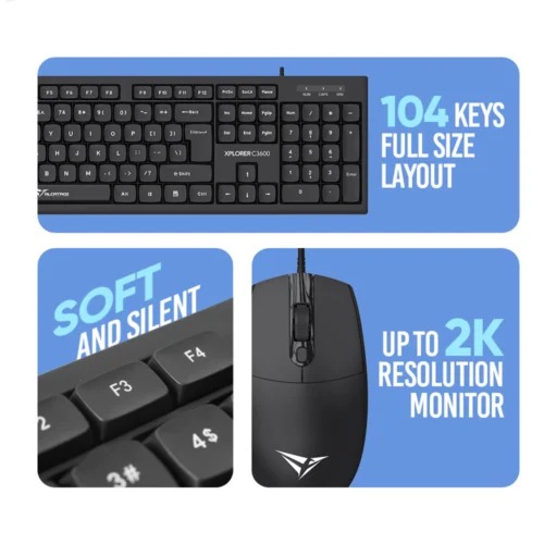 Alcatroz Jelly Bean U2000 USB Wired Keyboard and Mouse Combo | Free Mouse Mat | 1 Year Warranty