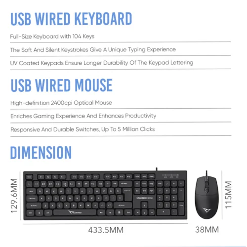 Alcatroz Jelly Bean U2000 USB Wired Keyboard and Mouse Combo | Free Mouse Mat | 1 Year Warranty