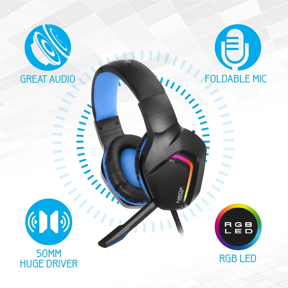 Alcatroz Neox HP500 RGB Wired Gaming Headphone with Foldable Microphone | 50MM Huge Driver | RGB LED