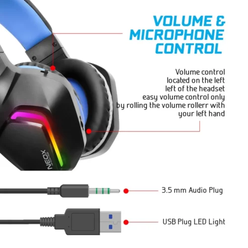 Alcatroz Neox HP500 RGB Wired Gaming Headphone with Foldable Microphone | 50MM Huge Driver | RGB LED
