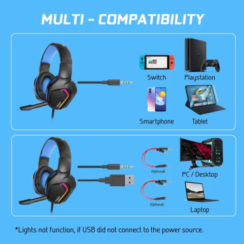 Alcatroz Neox HP500 RGB Wired Gaming Headphone with Foldable Microphone | 50MM Huge Driver | RGB LED