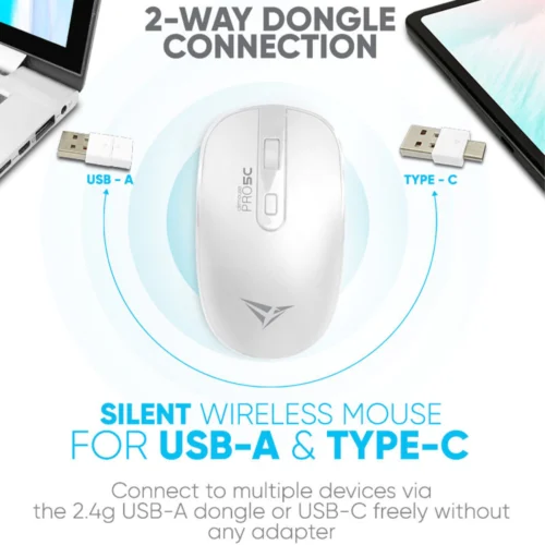 Alcatroz AirMouse Pro 5C Silent Click Wireless Mouse | 2.4G Wireless | Type C Connector | 1600 CPI | Free Mouse Mat