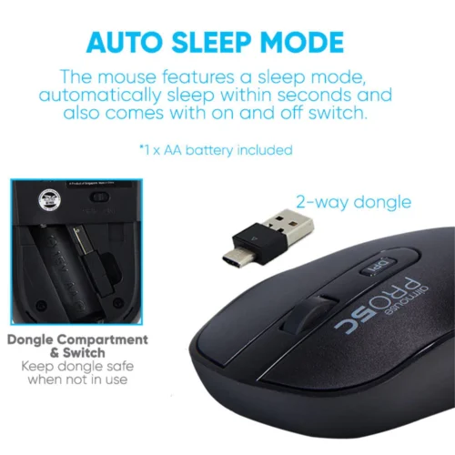 Alcatroz AirMouse Pro 5C Silent Click Wireless Mouse | 2.4G Wireless | Type C Connector | 1600 CPI | Free Mouse Mat