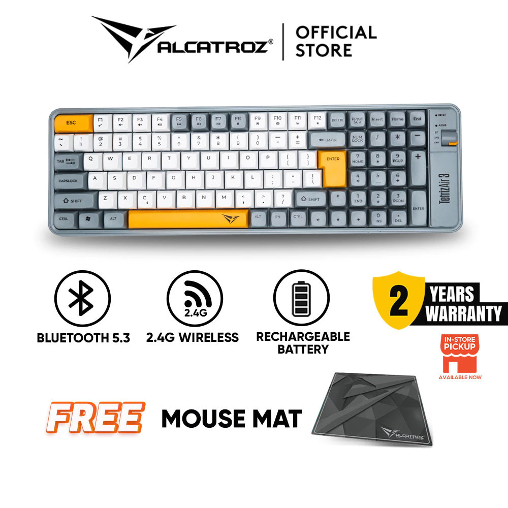 Alcatroz Tetriz Air 3 Bluetooth 5.3 Dual Mode 99 Key Wireless Keyboard [Free Mouse Mat]