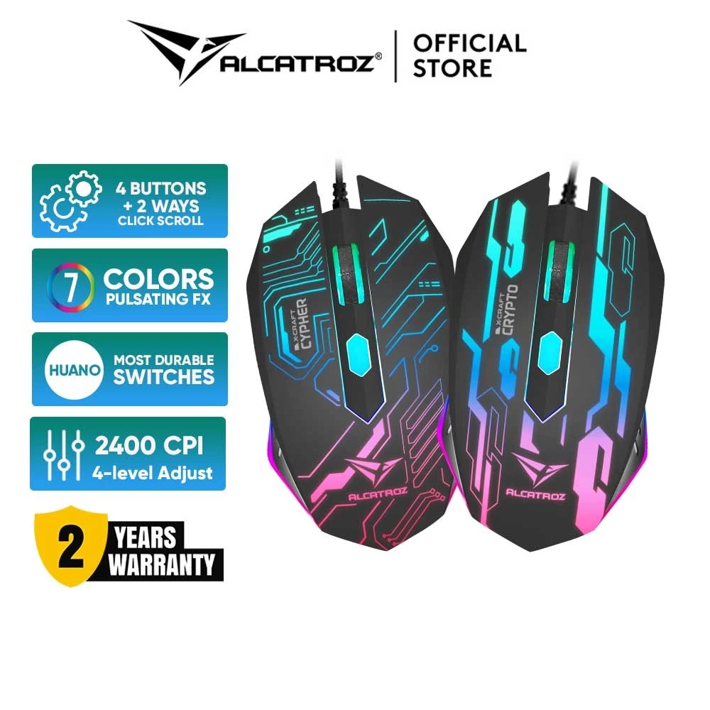 Alcatroz X Craft 2400 CPI High Definition Gaming Mouse 7 Colour Light Effect with 4 Button