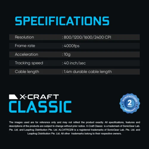 Alcatroz X Craft 2400 CPI High Definition Gaming Mouse 7 Colour Light Effect with 4 Button