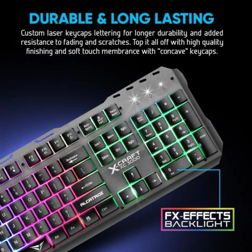 Alcatroz XC3000 Spill Proof Gaming Keyboard with 9 Backlight Effect and Gaming Mouse | Free MouseMat