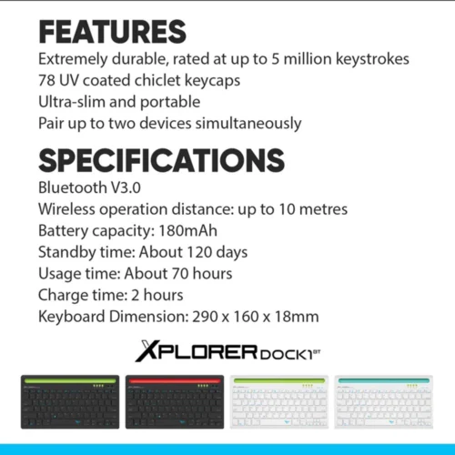 Alcatroz Xplorer Dock 1 BT Bluetooth Keyboard With Docking For Tablet and Smartphones