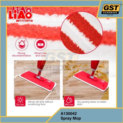 Liao 2 in 1 Microfiber Spray Mop with Brush A130042 Mop Lantai Spray Microfiber Mop Flat Mop Brooms Mops Sweepers 拖把