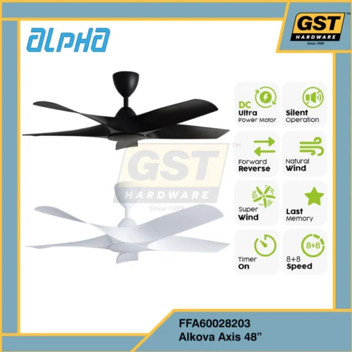 Alpha 48" Alkova Axis 5 Blade Ceiling Fan With 8 Speed Remote Control DC Motor