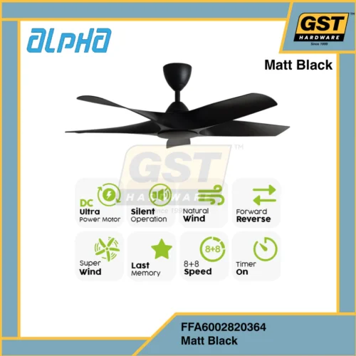 Alpha 48" Alkova Axis 5 Blade Ceiling Fan With 8 Speed Remote Control DC Motor