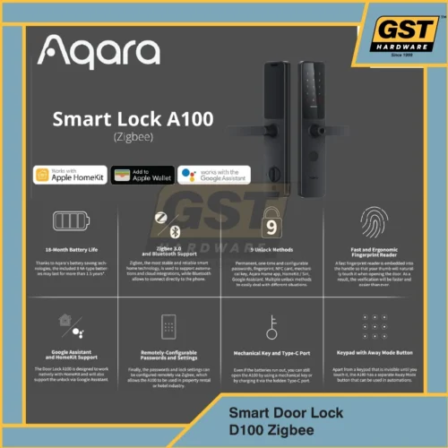 Aqara Smart Door Lock A100 Zigbee – Keyless Entry | Fingerprint + Password + NFC | Model: HS20002