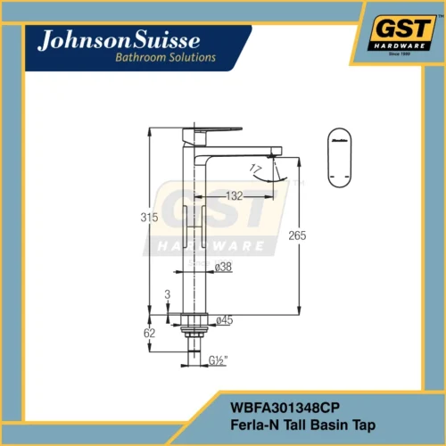 Johnson Suisse Ferla-N 1/2" Tall Basin Pillar Tap | Basin Tap | Bathroom Tap | Toilet Tap | Bathroom Faucet