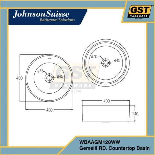 Johnson Suisse Gemelli Countertop Wash Basin Sink Bathroom Sink Bathroom Basin Toilet Sink Basin Sinki Bilik Air 洗脸盆