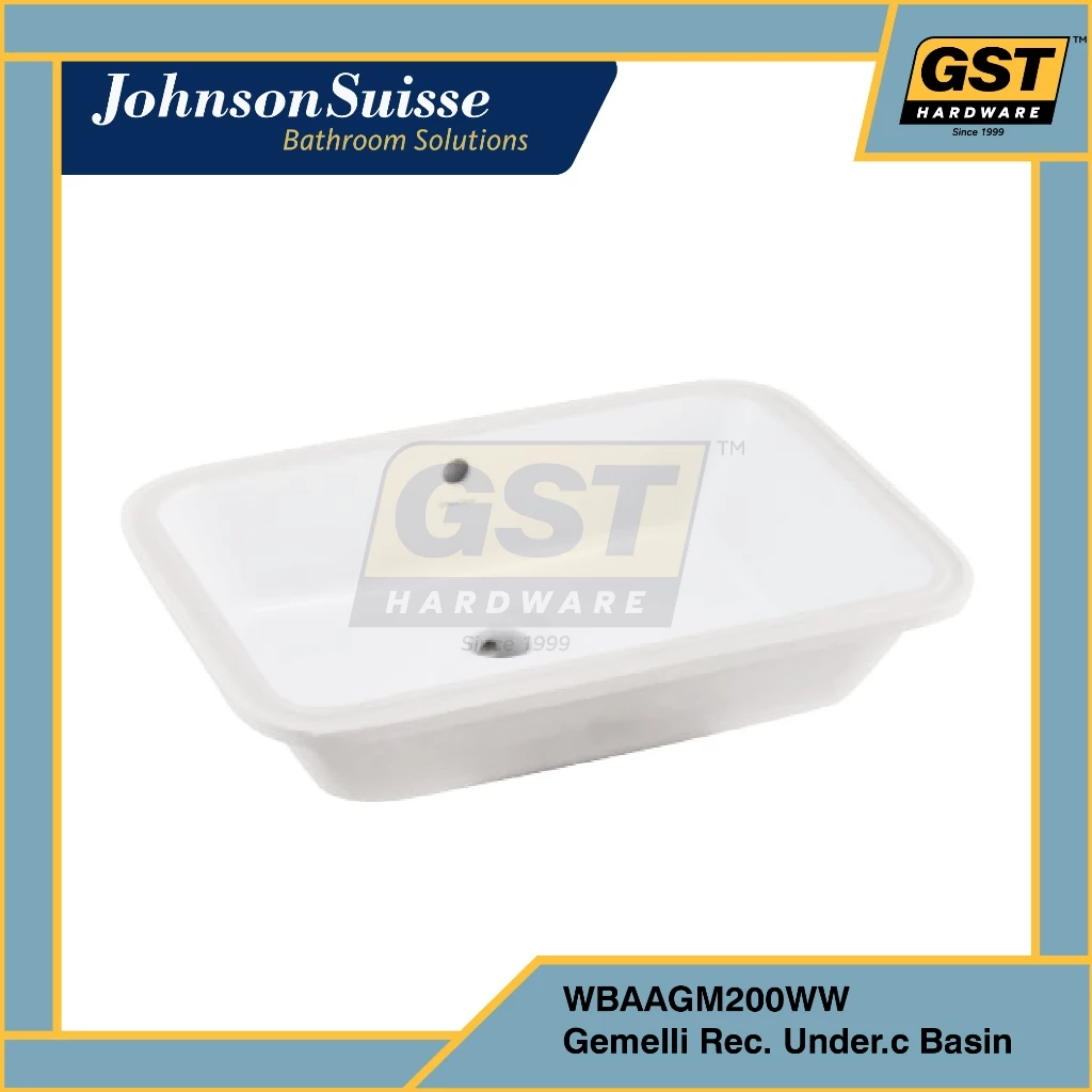 Johnson Suisse Gemelli Rectangular Undercounter Basin (560mmx400mm) Ceramic Basin Johnson Suisse Basin Toilet Basic