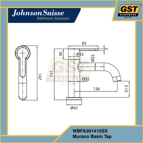Johnson Suisse Murano SS Basin Water Tap | Bathroom Faucet | Basin Faucet | Basin Tap | Bathroom Tap | Water Faucet