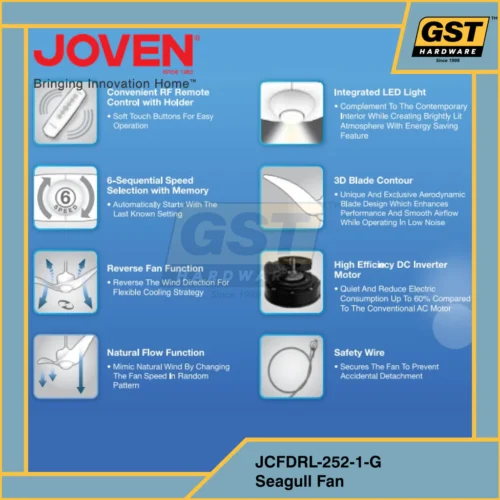 Joven Seagull DC Inverter Ceiling Fan 52" Edition Ceiling Fan - JCFDRL-252-1-G