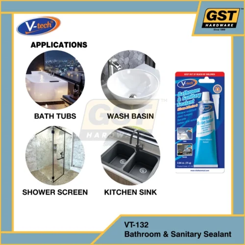 V-Tech VT-132 Bathroom & Sanitary Sealant 75g Bathroom Sealant Bathroom Accessories Toilet Sealant 厕所密封胶