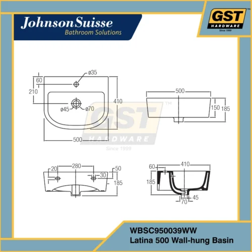 Wall Hung-2 Johnson Suisse Wall Hung Wash Basin Sink Latina 500 Bathroom Sink Bathroom Basin Toilet Sink Basin Sinki Bilik Air 洗脸盆