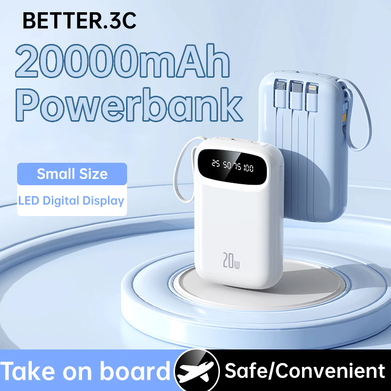 Power Bank 20000mAh PD Fast Charging Powerbank Built in Cables Portable Charger External Battery Pack For Phone